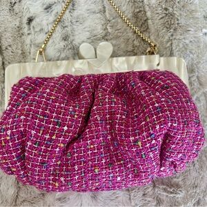 Lilly Pulitzer Fuchsia Tweed Clutch with Gold Chain